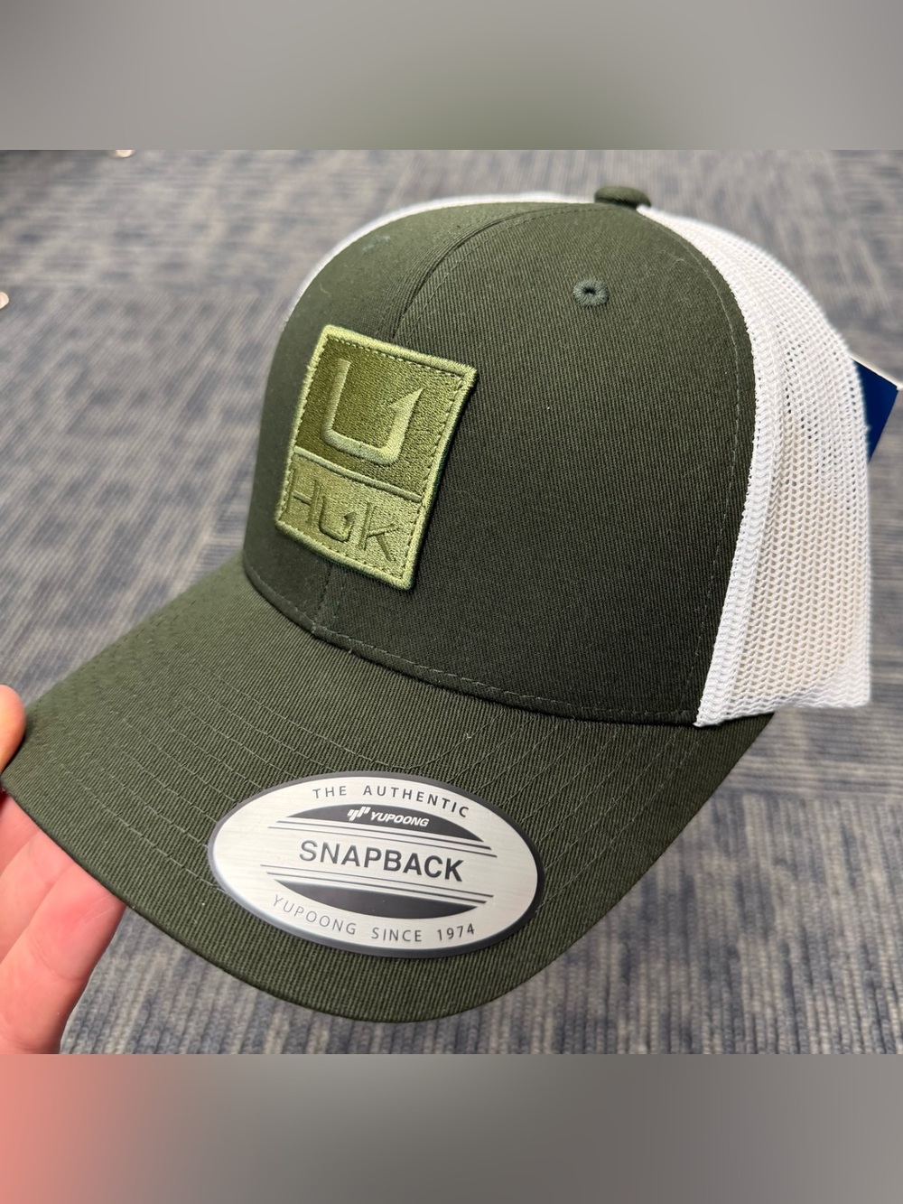 Huk Olive Front Logo Trucker Hat with White Mesh